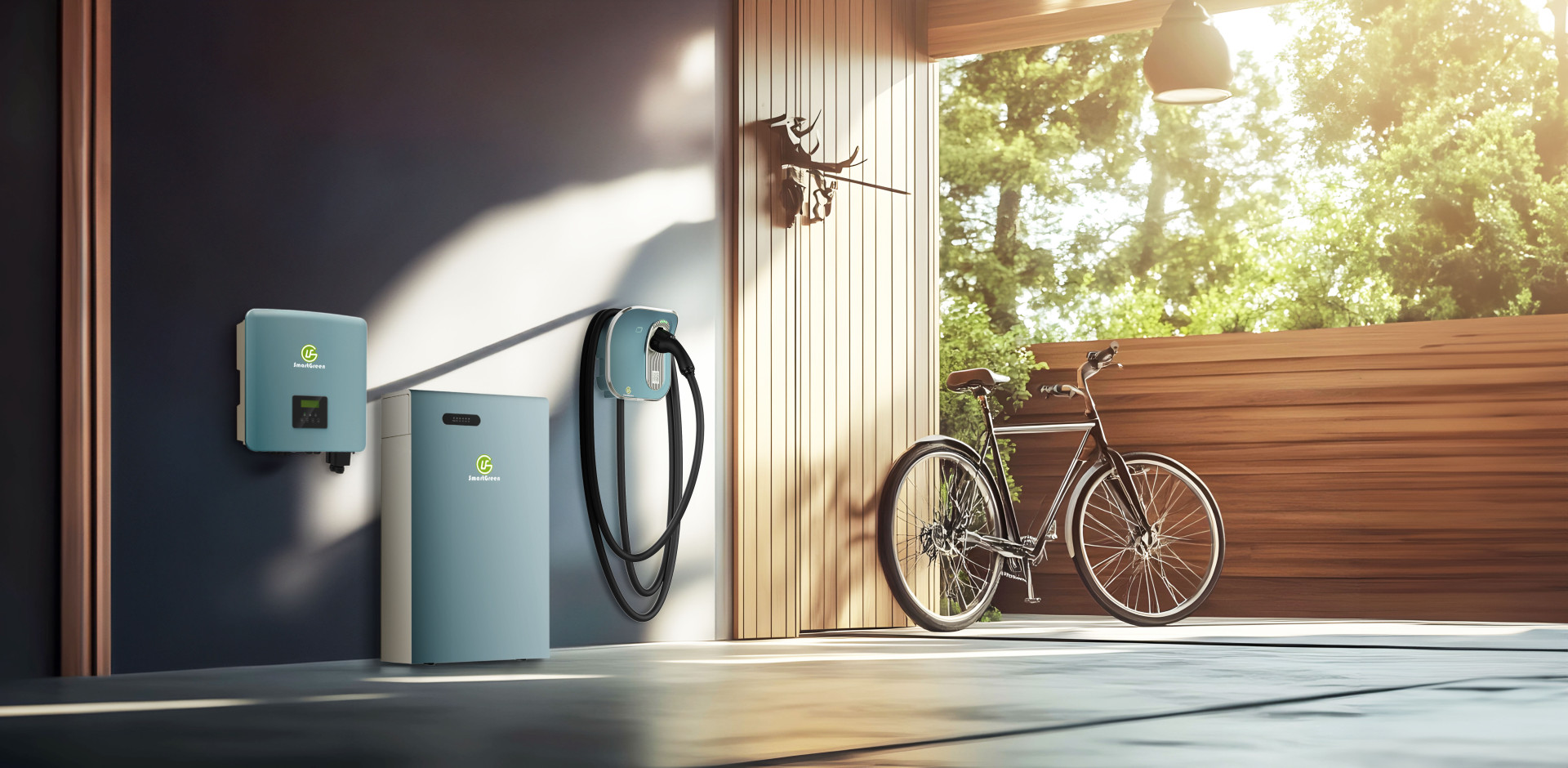 SmartGreen Solution integrates residential ESS, hybrid inverters, and AC charger into the garage setup of detached house